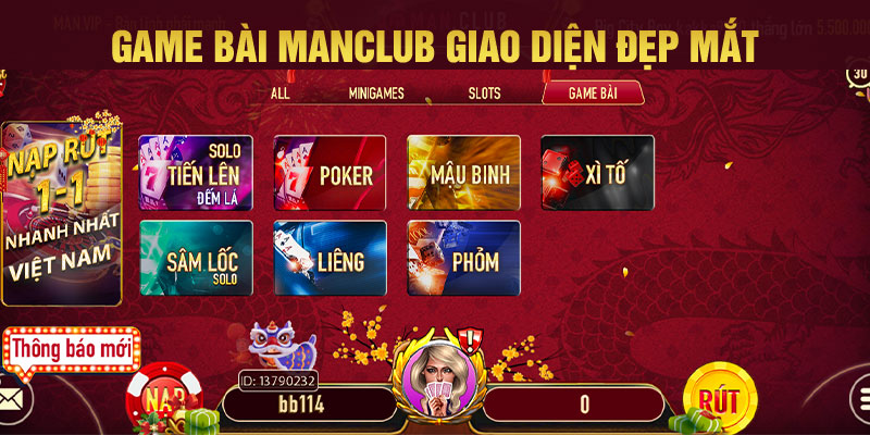 Game bài Manclub có giao diện đẹp mắt